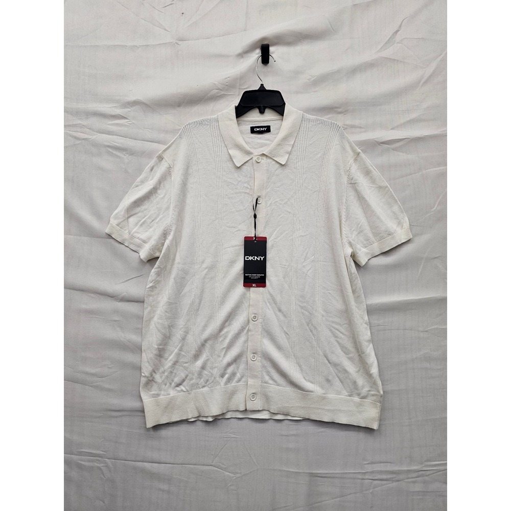 DKNY Mens Button‎ Front Cardigan Sweater White Cotton Blend Casual Size XL